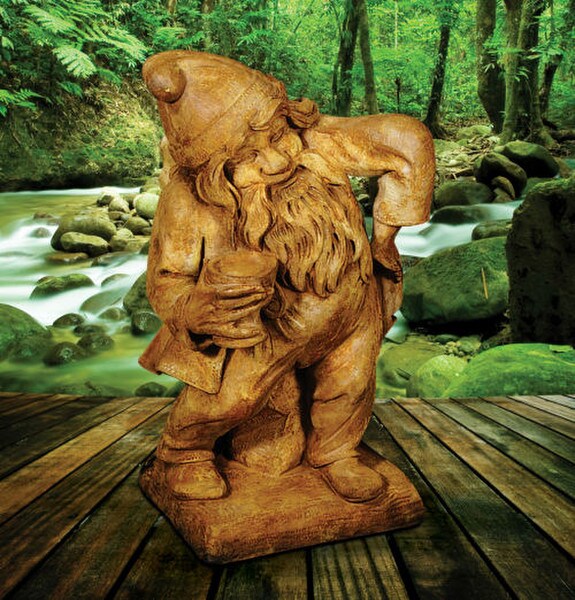 Gnome Of Drink Garden Sculpture Cement Toasting Goblet Glass